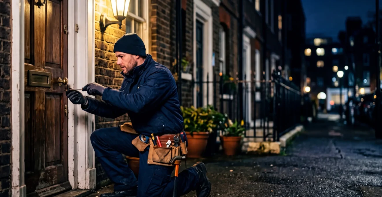 Artisan professionnel avec équipement de dépannage en intervention nocturne