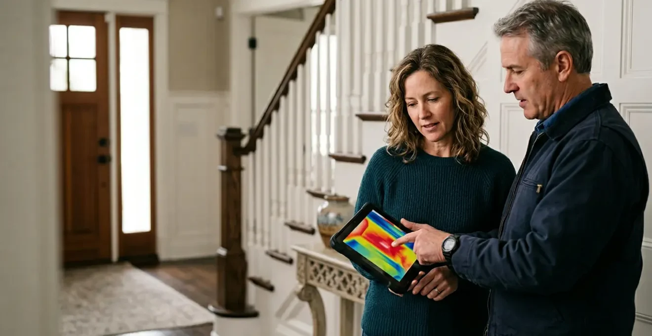 Propriétaire examinant les documents d'audit énergétique de sa maison avec un expert