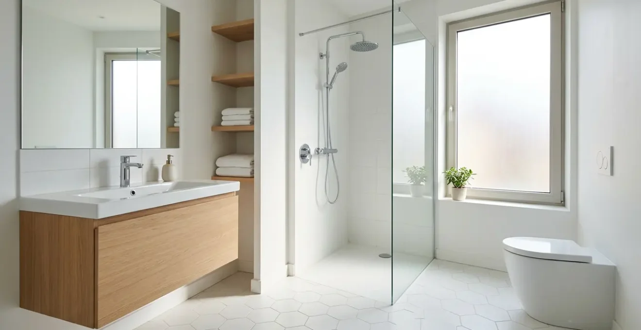 Salle de bain moderne française avec équipements économes en eau