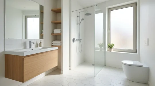 Salle de bain moderne française avec équipements économes en eau