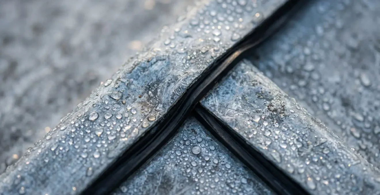 Détail technique d'un chéneau en zinc encastré avec joint de dilatation