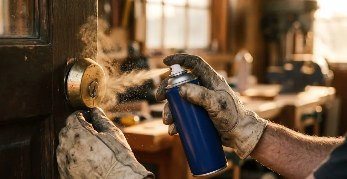 Application de spray lubrifiant graphite sur le mécanisme interne d'un cylindre de serrure