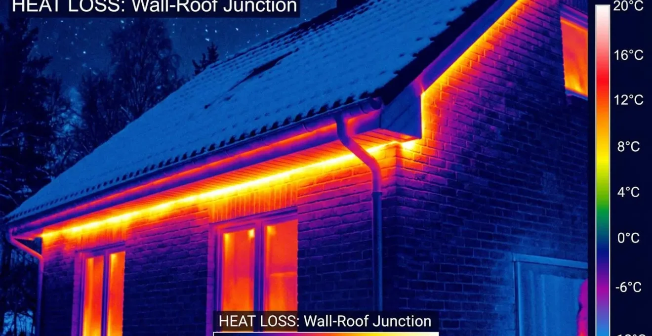 Vue thermographique montrant les déperditions de chaleur à la jonction mur-toiture