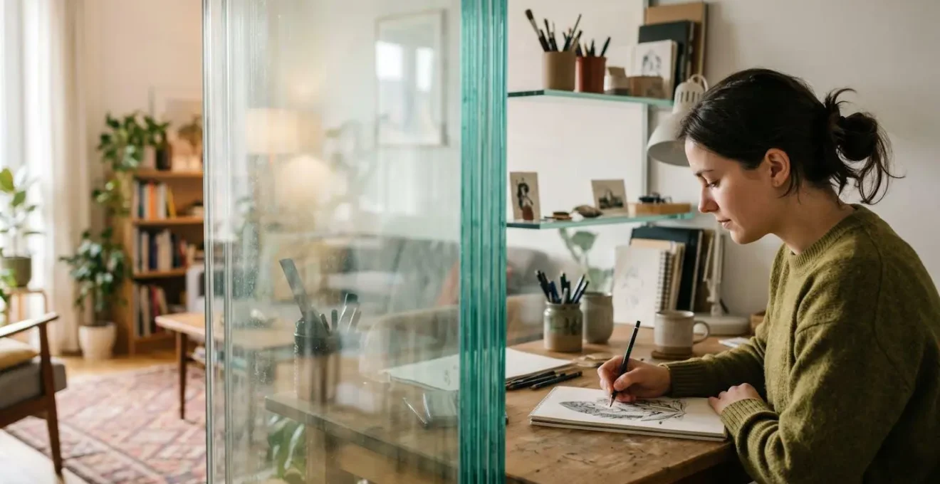 Verrière d'atelier avec vitrage acoustique feuilleté dans un intérieur moderne