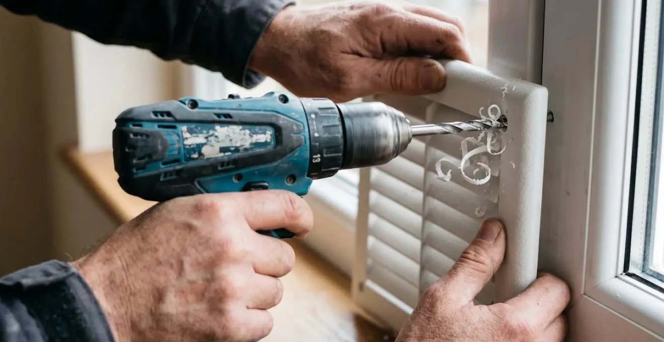 Installation d'une grille d'aération sur une fenêtre PVC par un professionnel.